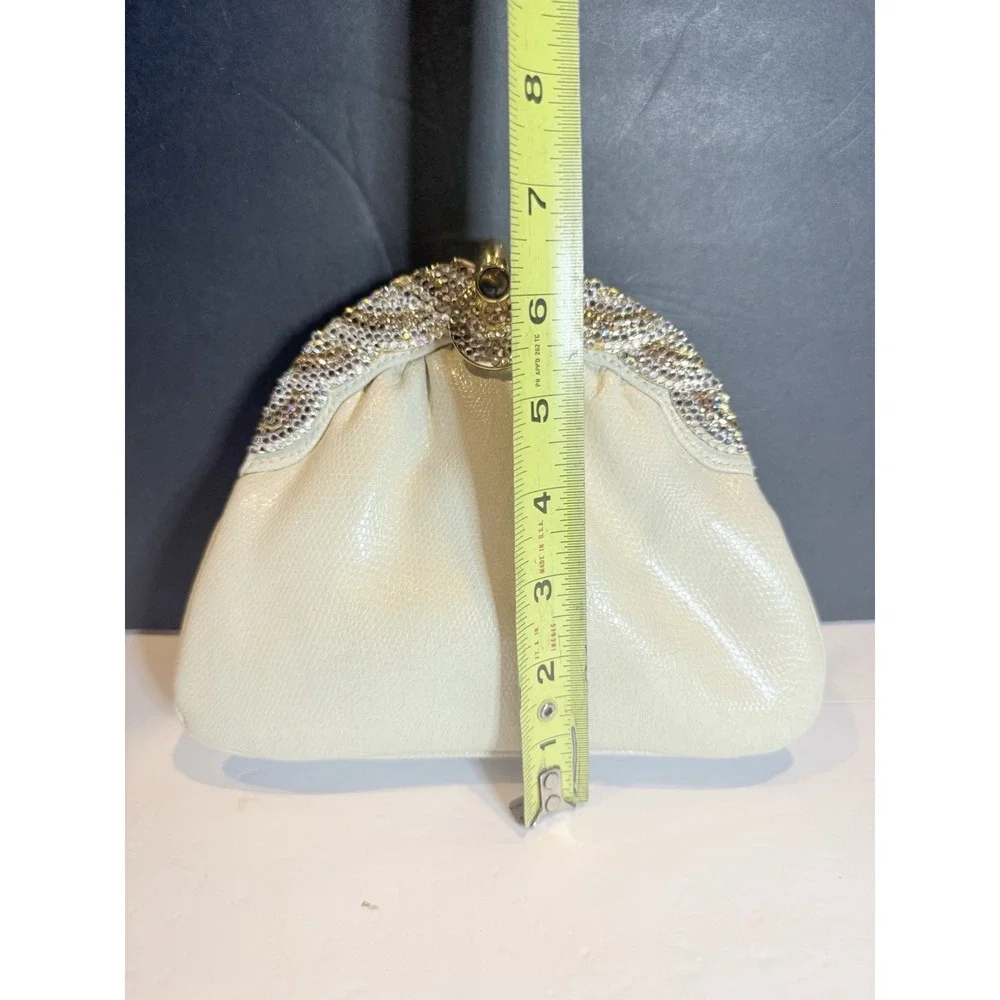 Elan Ivory Evening Clutch Rhinestone Crystal Purse Gold Chain Wedding Bag